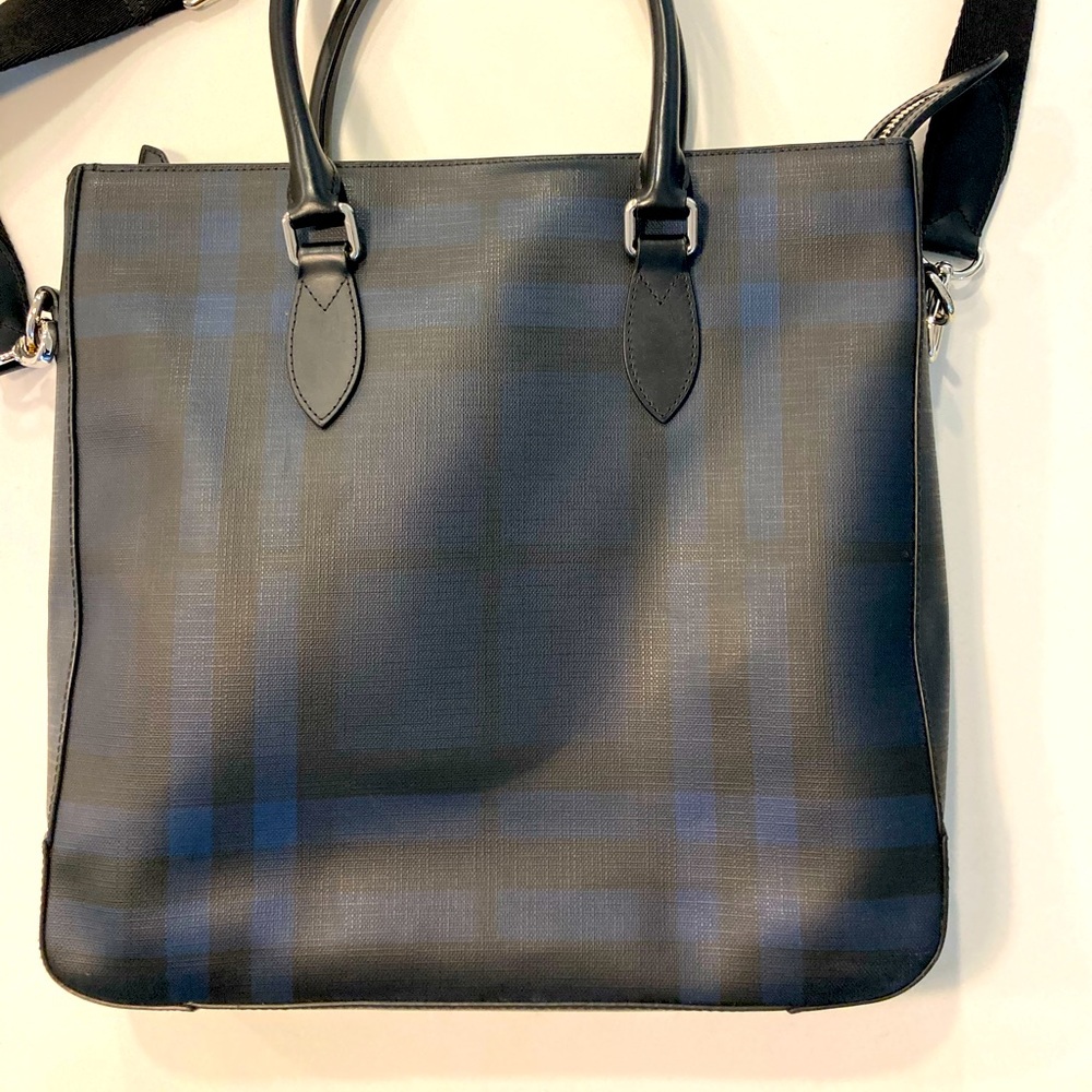 Burberry Black and Blue Check Tote Briefcase